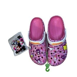 Hello Kitty Crocs W 12 M 10 Pink with 25 Hello Kitty Charms Kawaii Crocs Rare S